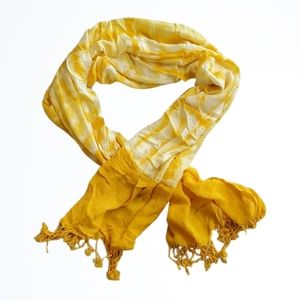 Very Long Yellow Silver White Tie Dye Print Fashion Scarf Pashmina w Tassels